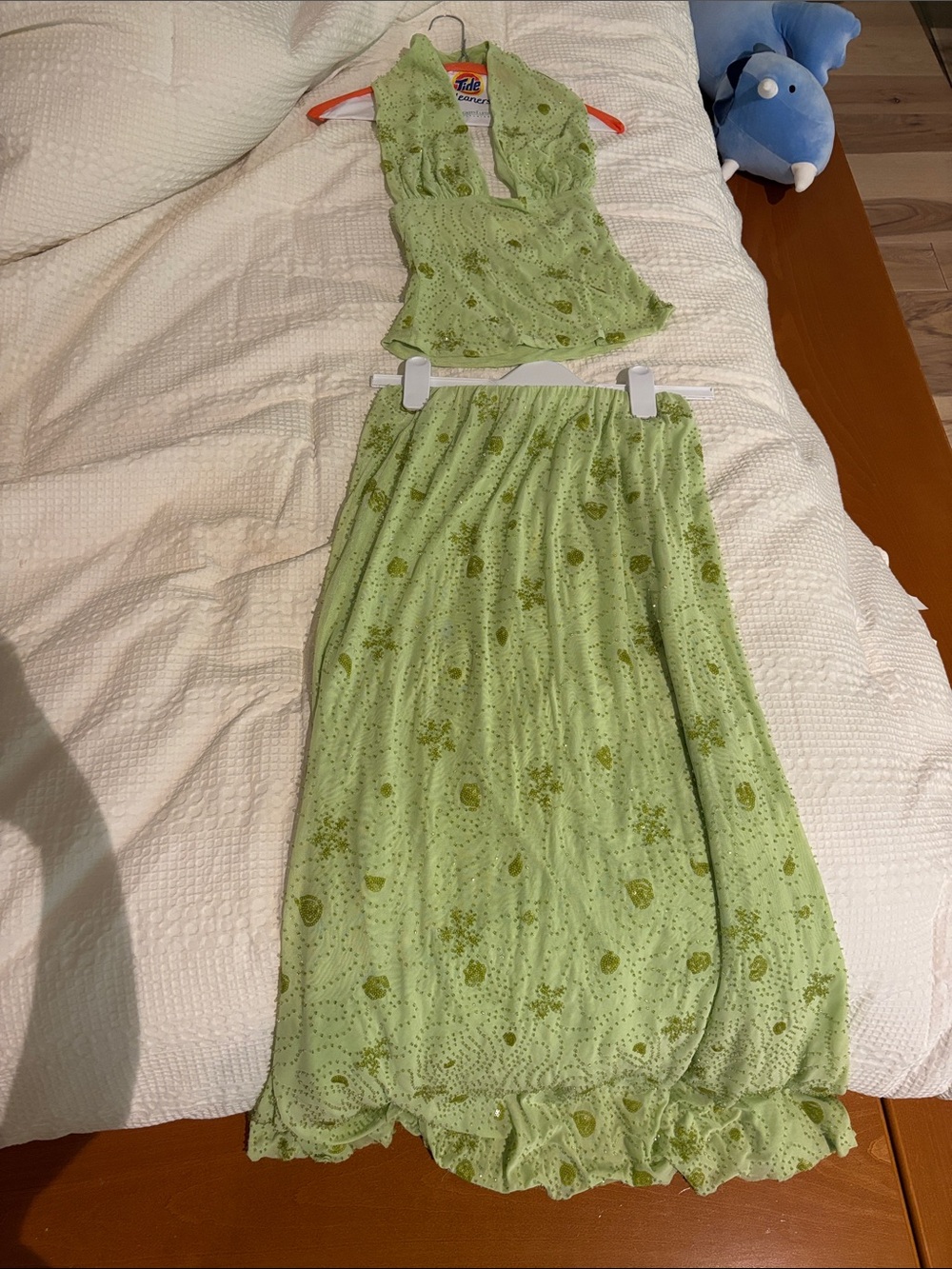Urban Outfitters Light Green Floral Sequins Maxi Skirt